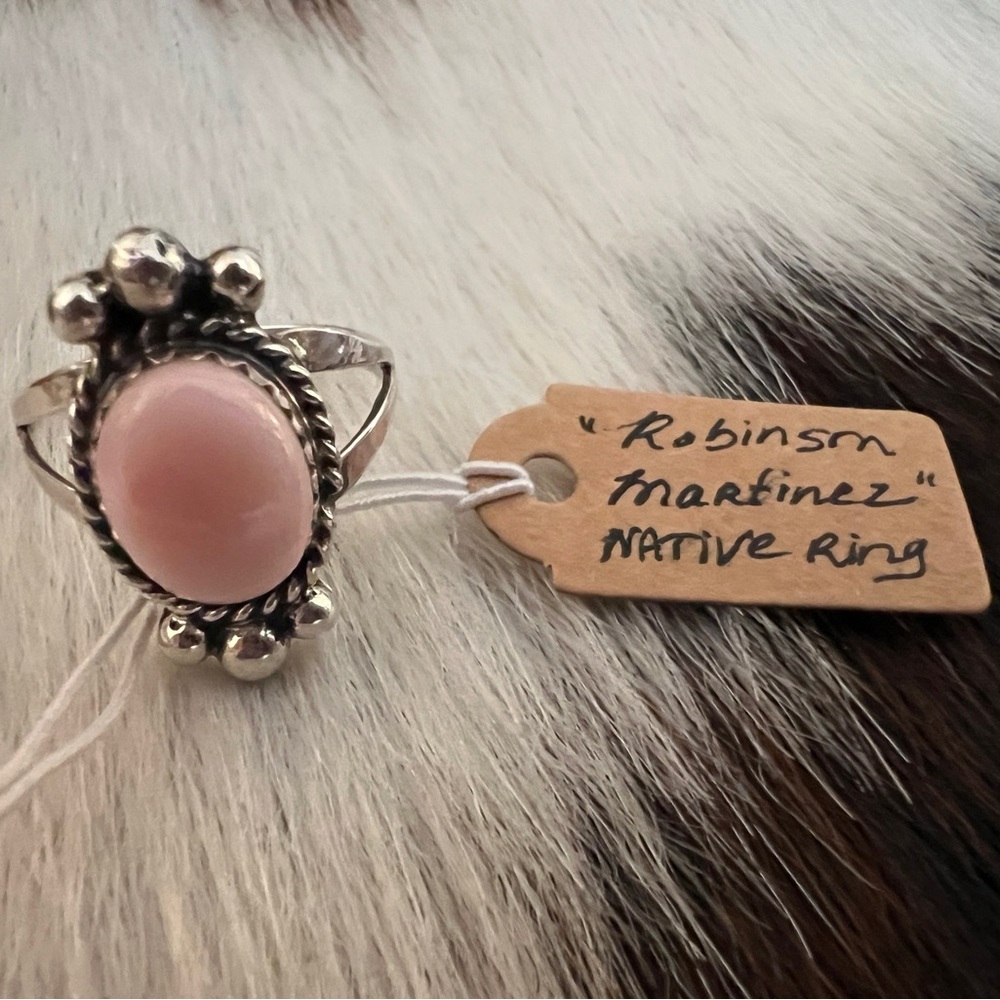 ❤️ Native American Robinson Martinez Queen Pink Conch Sterling Ring Size 6 - Picture 7 of 14